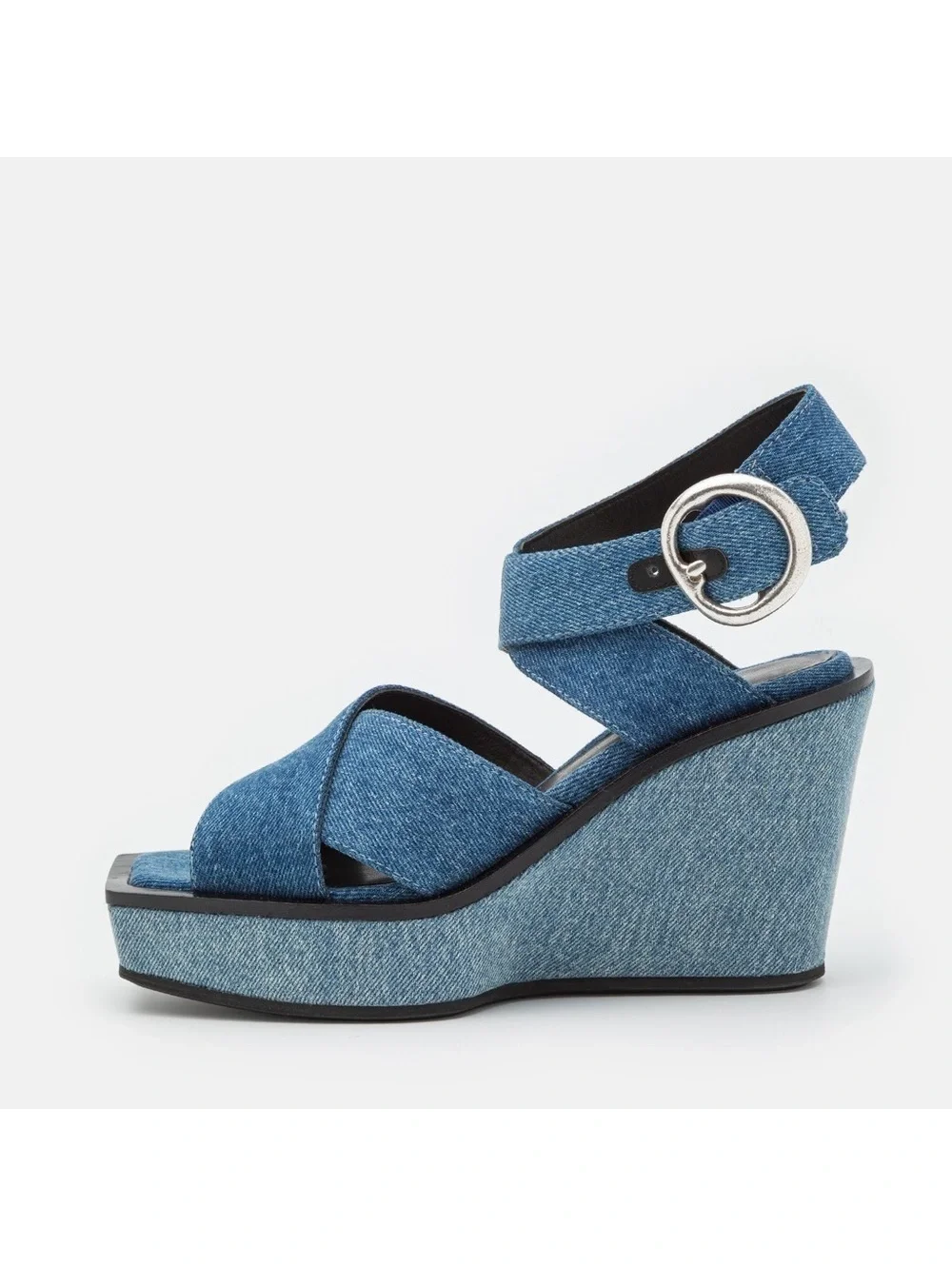 Rag & Bone Santiago Ankle Strap Platform Wedge Sandals Denim, Size 8.5/38.5 NWT